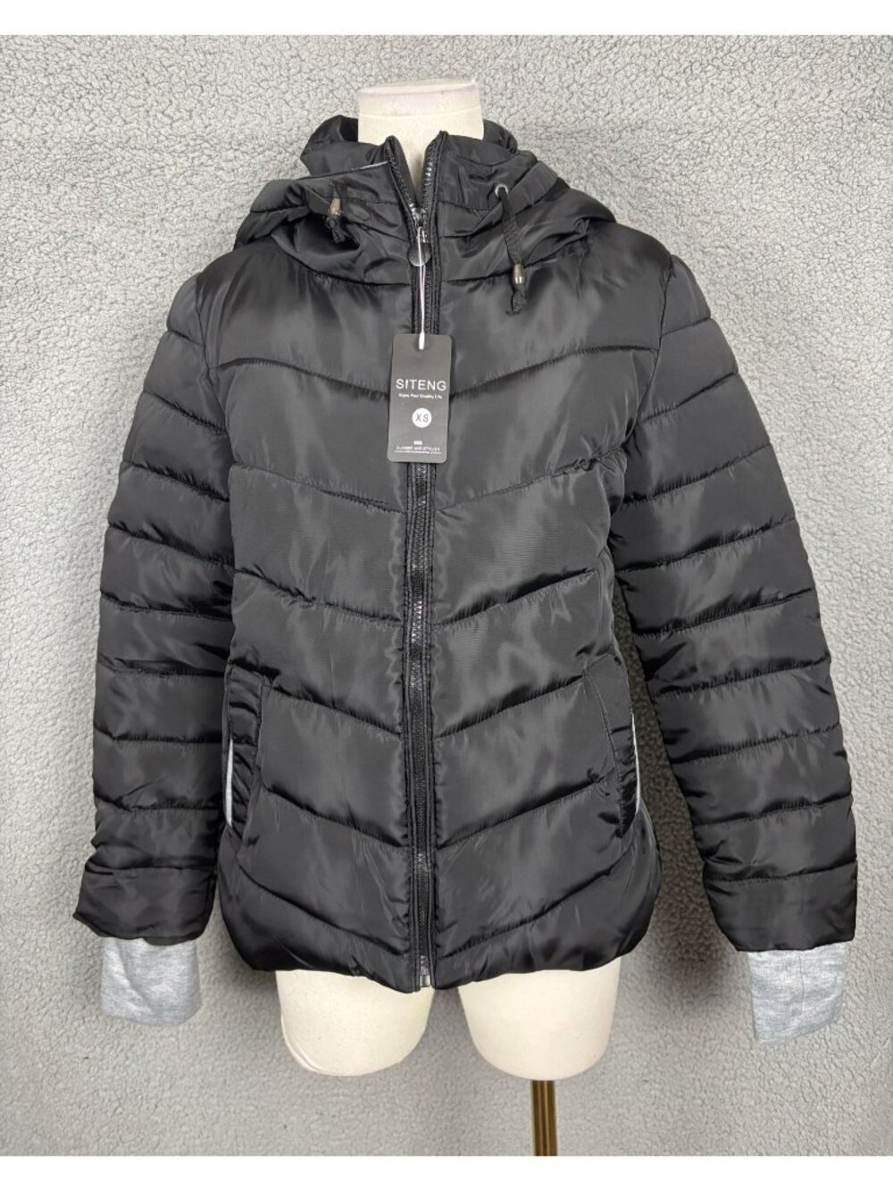 Siteng Women's Classic Puffer Jacket Hooded Full Zip Closure Black Size XS NWT - Picture 1 of 8